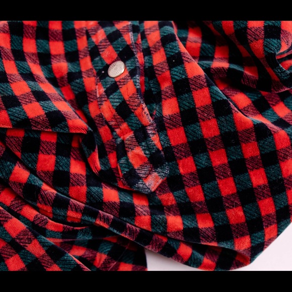 SALE Vintage checkered plaid velvet boxy top - Picture 7 of 8